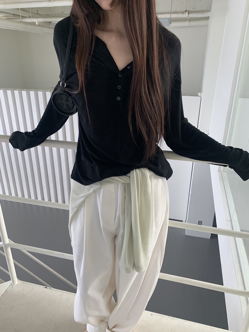 LOGARDEN韓國直郵女士新品職業休閑推薦熱賣時尚26春夏T恤紐扣LO GARDENT恤