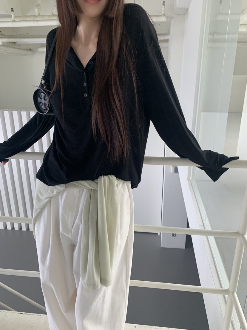 LOGARDEN韓國直郵女士新品職業休閑推薦熱賣時尚26春夏T恤紐扣LO GARDENT恤