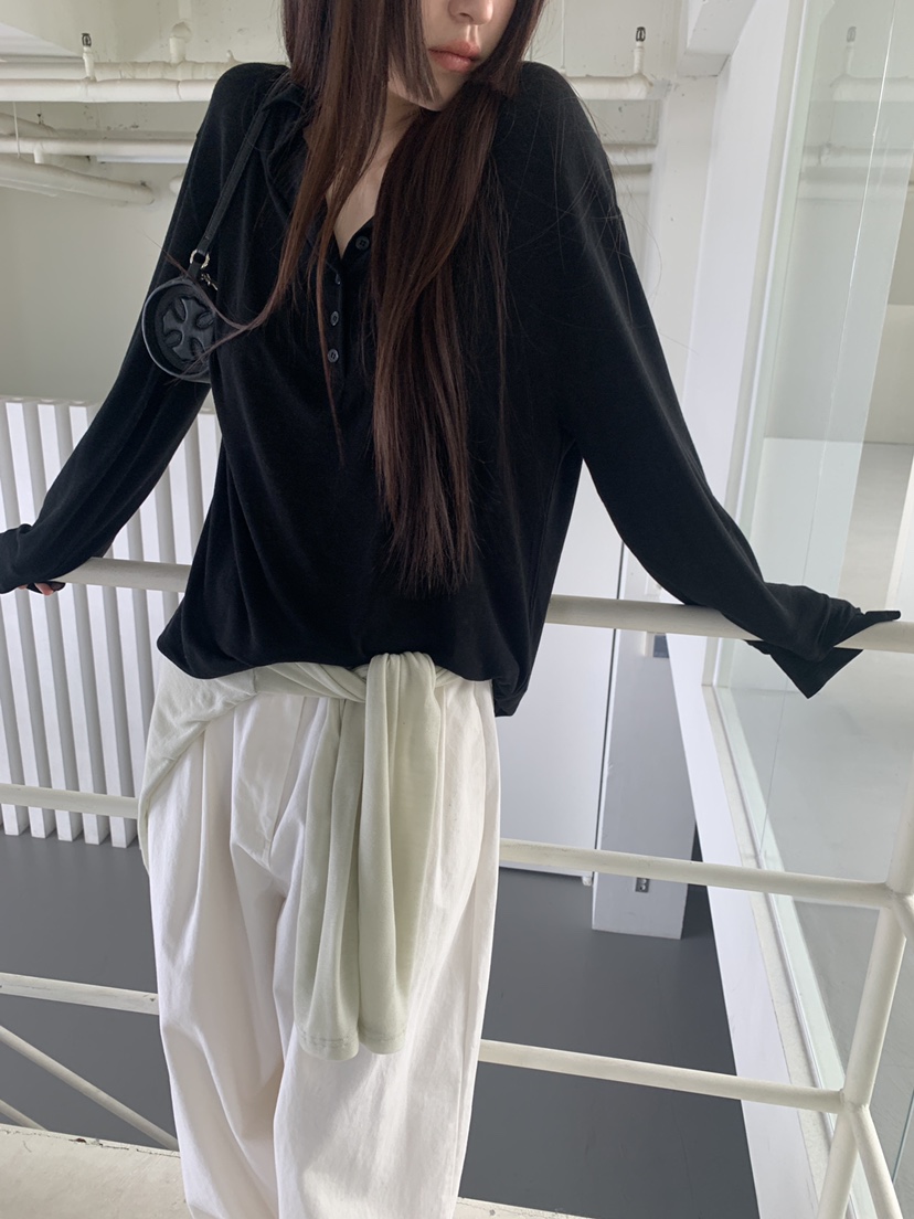 LOGARDEN韓國直郵女士新品職業休閑推薦熱賣時尚26春夏T恤紐扣LO GARDENT恤