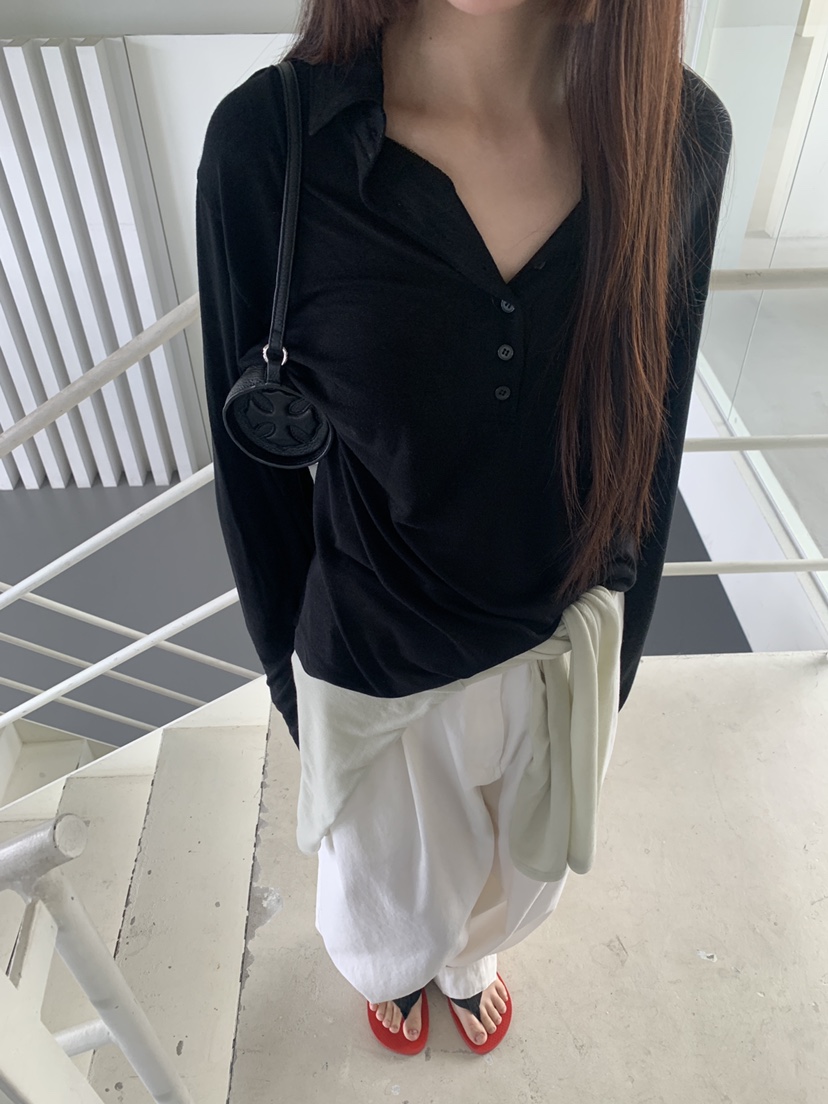 LOGARDEN韓國直郵女士新品職業休閑推薦熱賣時尚26春夏T恤紐扣LO GARDENT恤