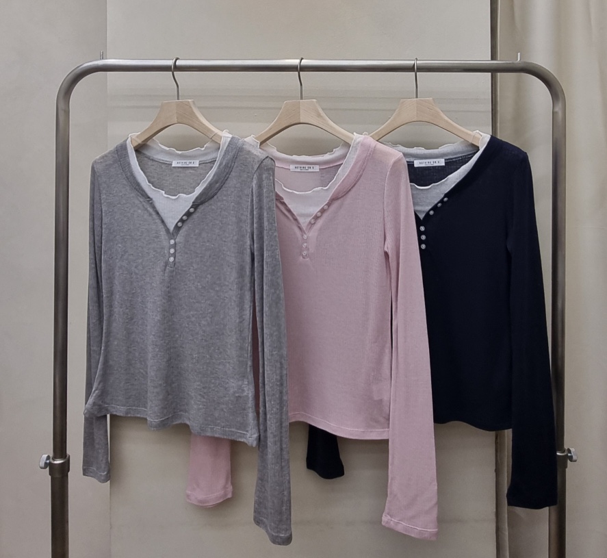 NOTHING韓國東大門直郵女裝新款人氣時尚職業長袖T恤撞色NOTHING長袖T恤