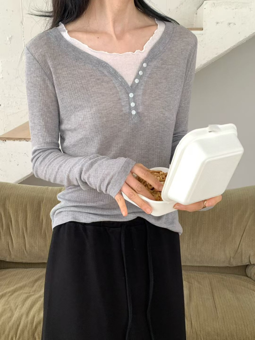 NOTHING韓國東大門直郵女裝新款人氣時尚職業長袖T恤撞色NOTHING長袖T恤