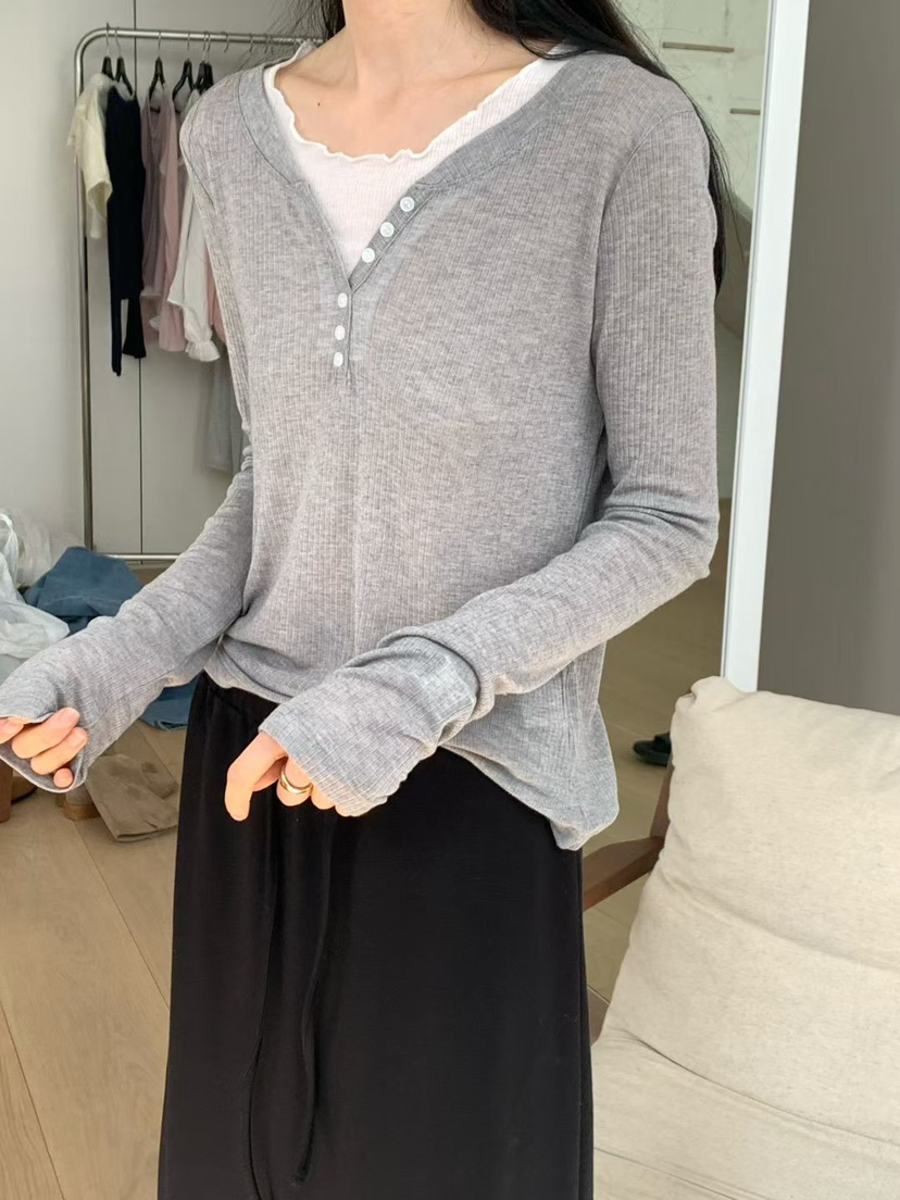 NOTHING韓國東大門直郵女裝新款人氣時尚職業長袖T恤撞色NOTHING長袖T恤