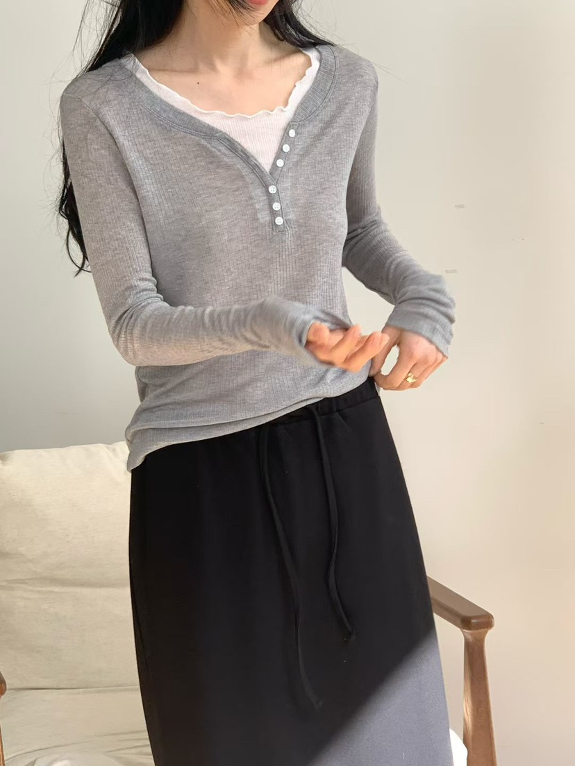 NOTHING韓國東大門直郵女裝新款人氣時尚職業長袖T恤撞色NOTHING長袖T恤