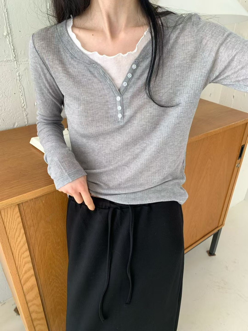 NOTHING韓國東大門直郵女裝新款人氣時尚職業長袖T恤撞色NOTHING長袖T恤