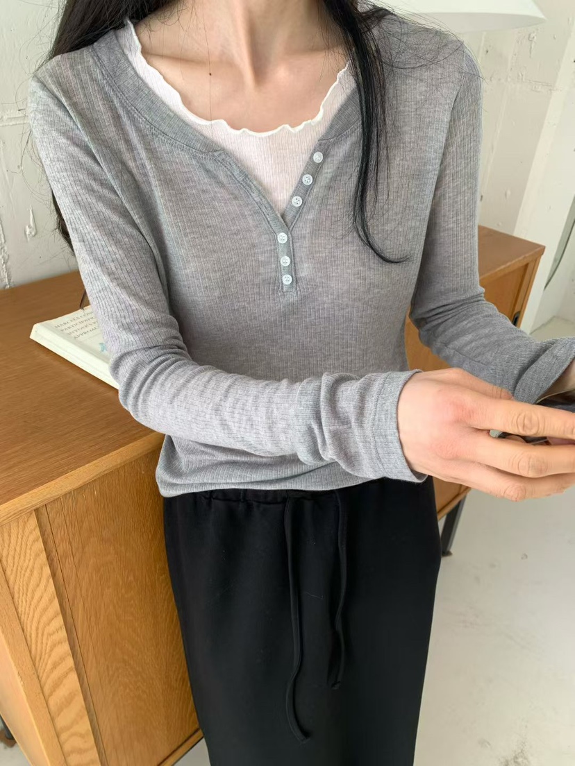 NOTHING韓國東大門直郵女裝新款人氣時尚職業長袖T恤撞色NOTHING長袖T恤