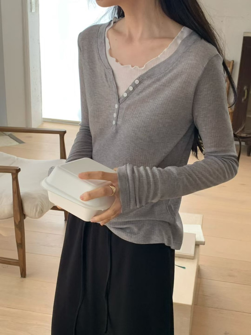 NOTHING韓國東大門直郵女裝新款人氣時尚職業長袖T恤撞色NOTHING長袖T恤