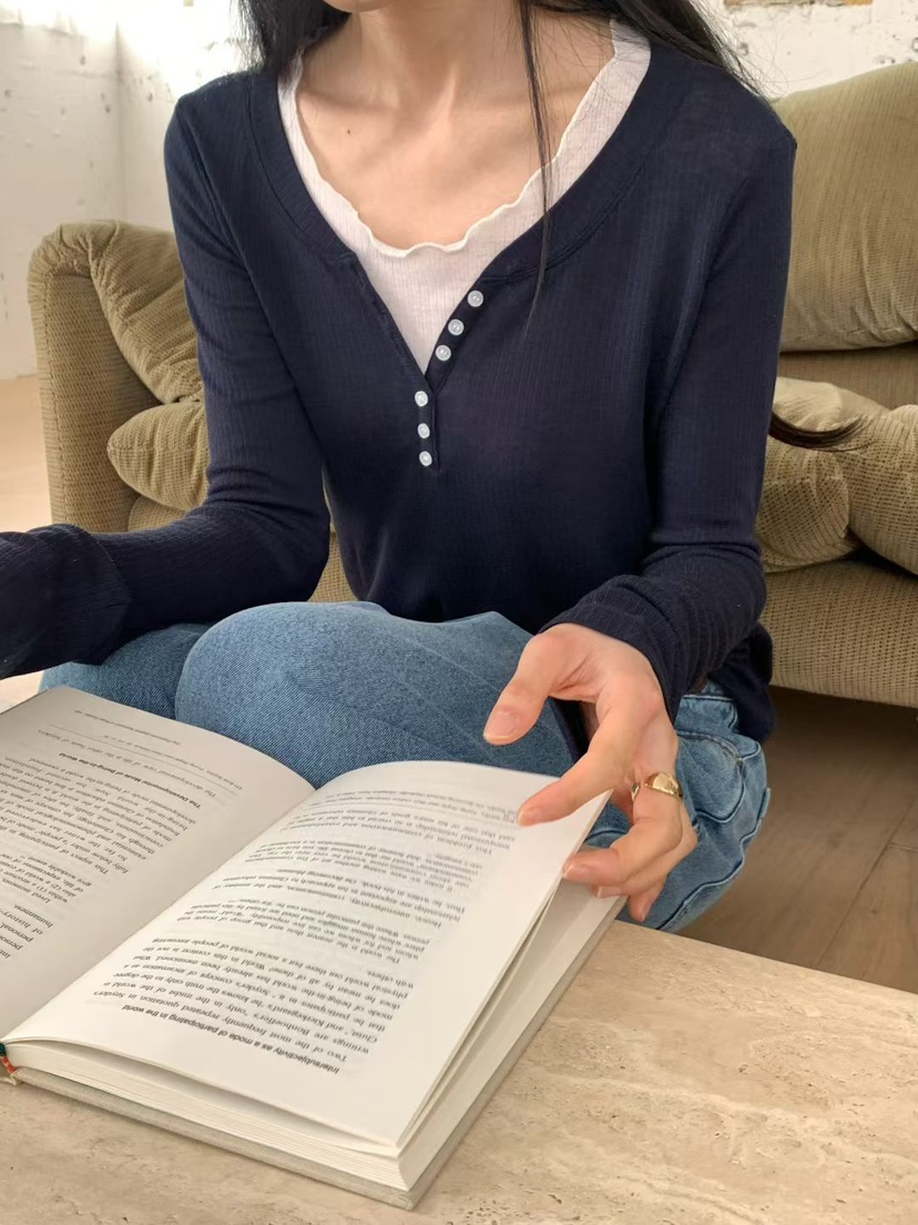 NOTHING韓國東大門直郵女裝新款人氣時尚職業長袖T恤撞色NOTHING長袖T恤