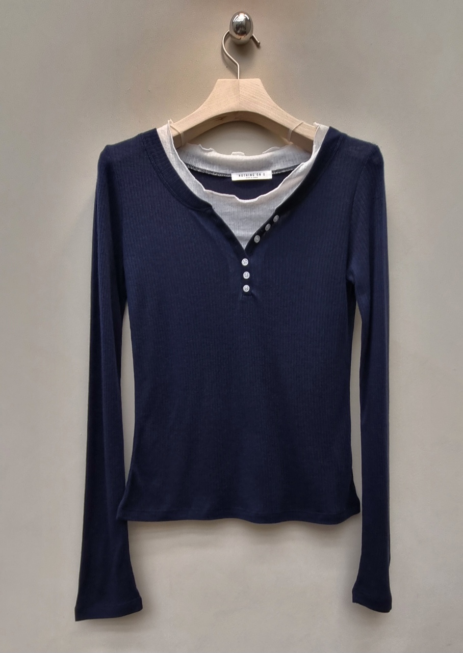 NOTHING韓國東大門直郵女裝新款人氣時尚職業長袖T恤撞色NOTHING長袖T恤圖色3