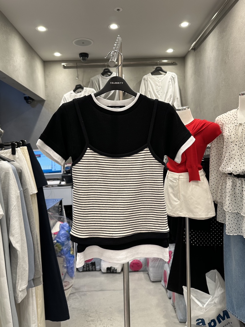 CELEBRITY-A韓國直郵女裝新款26春夏熱賣時尚人氣T恤條紋CELEBRITY-AT恤圖色2