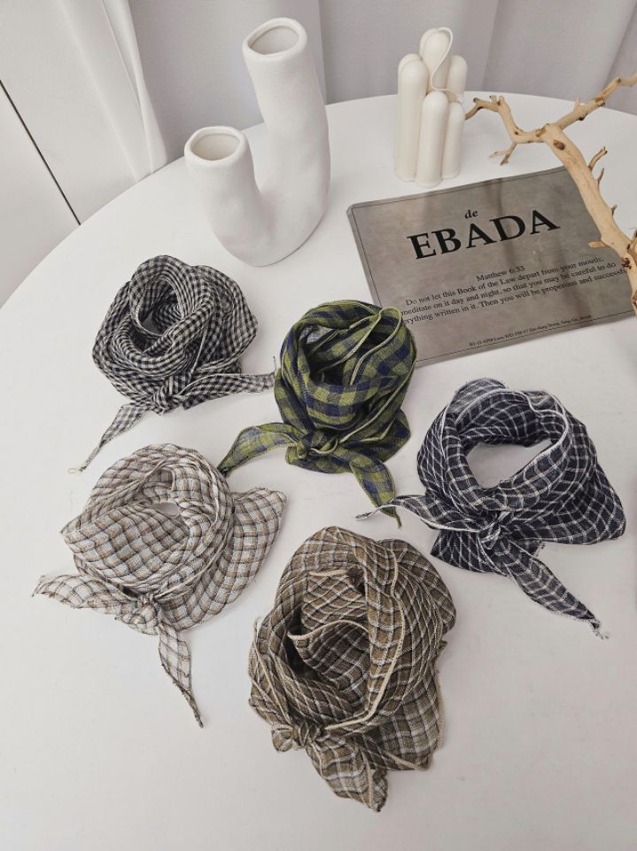 EBADA韓國東大門直郵女士新款26春夏休閑圍巾披肩格紋亞麻EBADA圍巾/披肩