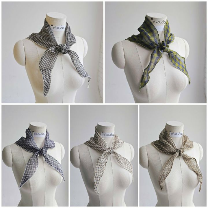 EBADA韓國東大門直郵女士新款26春夏休閑圍巾披肩格紋亞麻EBADA圍巾/披肩