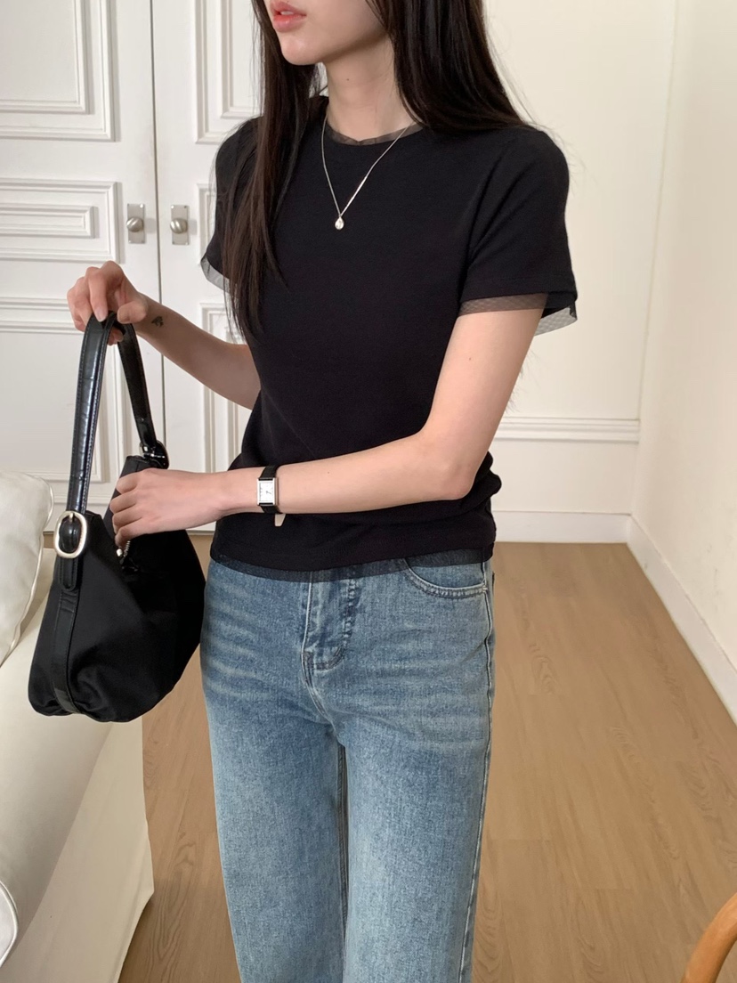 NOTHING韓國東大門直郵女士新品休閑人氣26春夏職業T恤網眼NOTHINGT恤