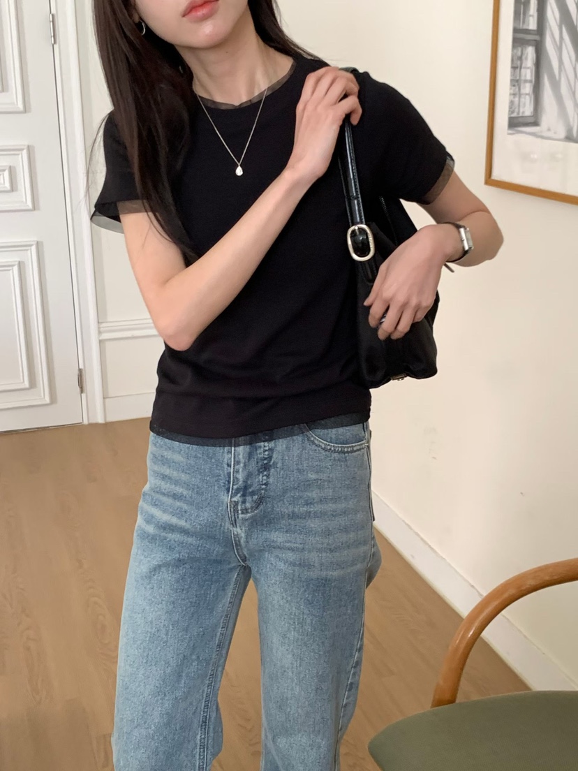 NOTHING韓國東大門直郵女士新品休閑人氣26春夏職業T恤網眼NOTHINGT恤