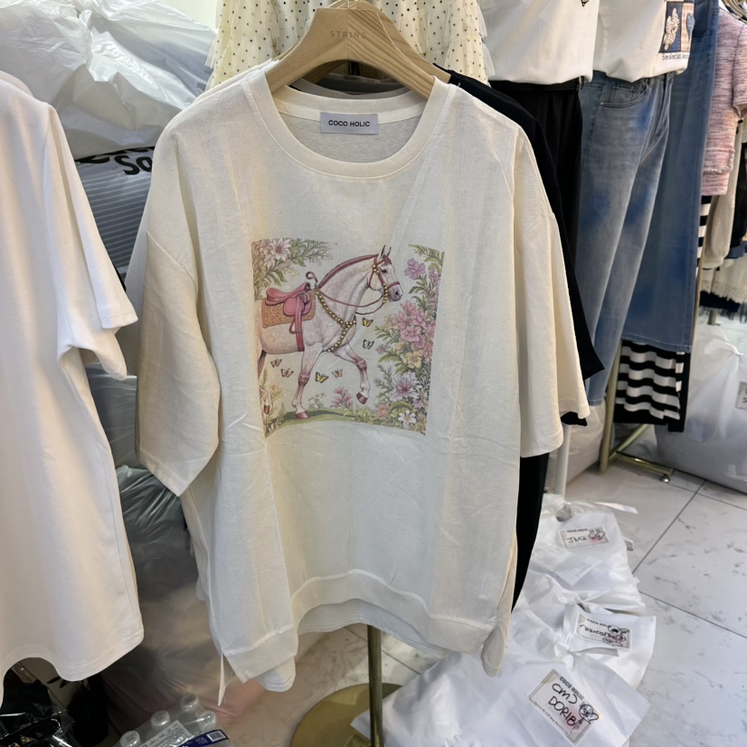 COCO HOLIC韓國直郵實拍女士新品職業時尚休閑熱賣T恤絲綢COCO HOLICT恤圖色2