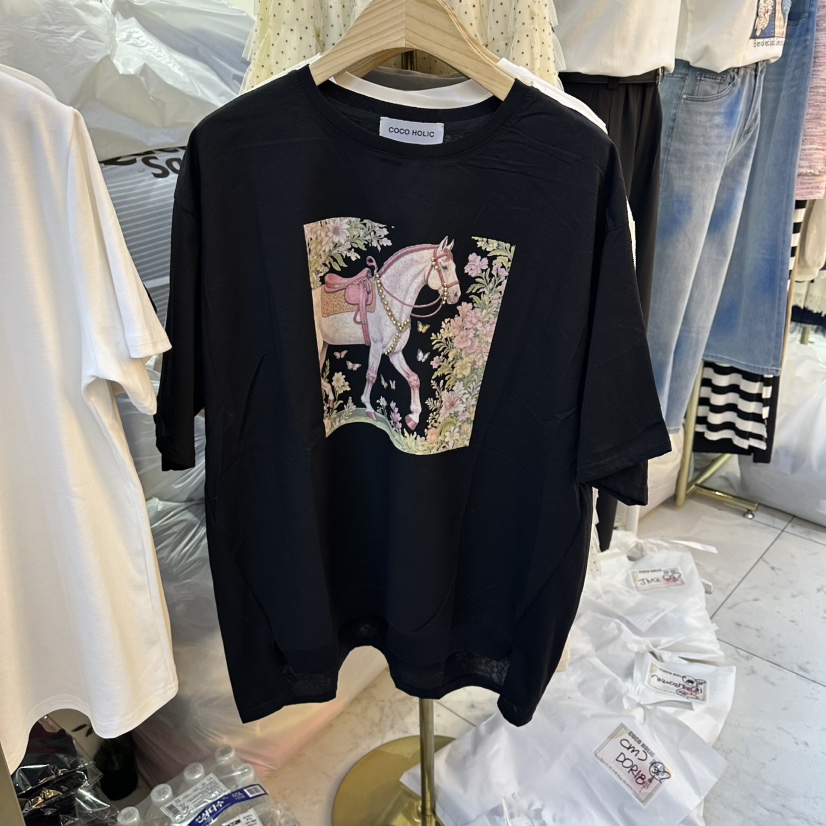 COCO HOLIC韓國直郵實拍女士新品職業時尚休閑熱賣T恤絲綢COCO HOLICT恤圖色3