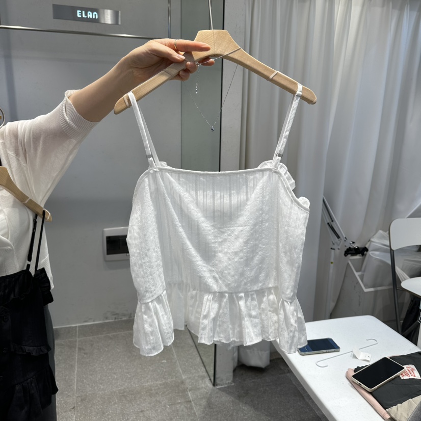 空韓國東大門代購女士新款人氣時尚26春夏吊帶背心荷葉邊空吊帶/背心