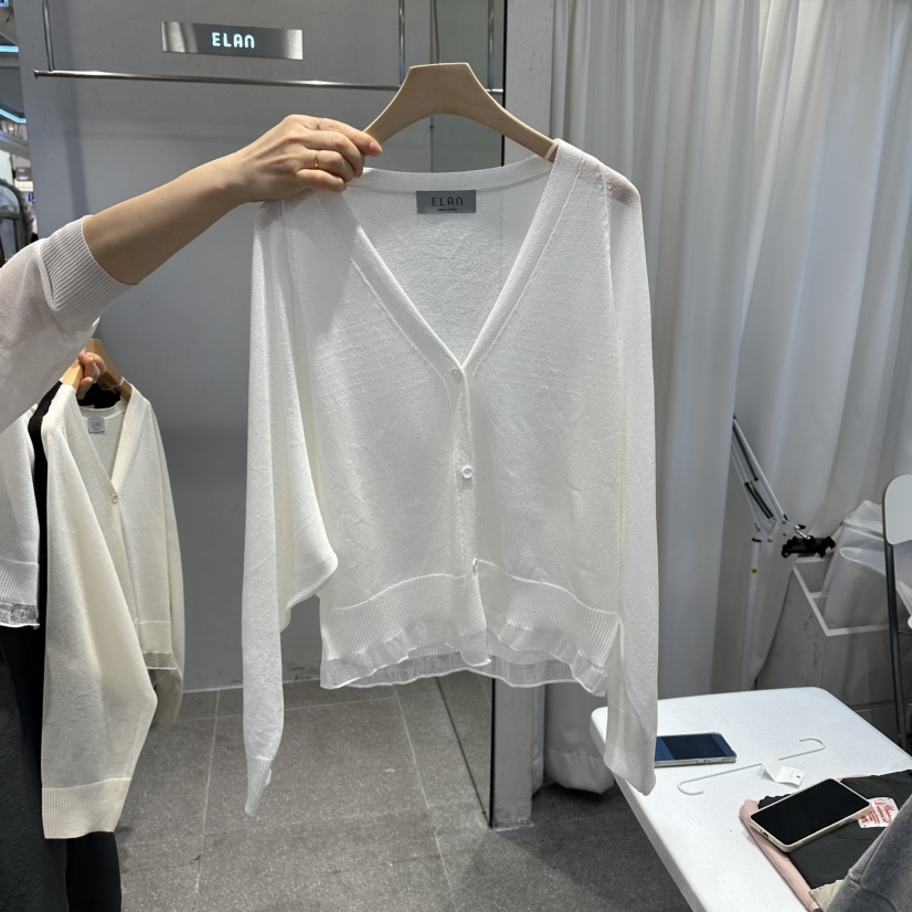 空韓國東大門代購女裝新品26春夏人氣職業針織衫荷葉邊開衫空針織衫圖色1