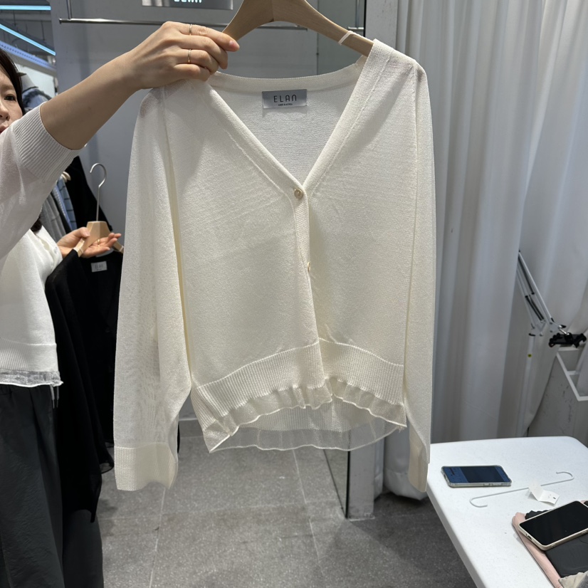 空韓國東大門代購女裝新品26春夏人氣職業針織衫荷葉邊開衫空針織衫圖色2