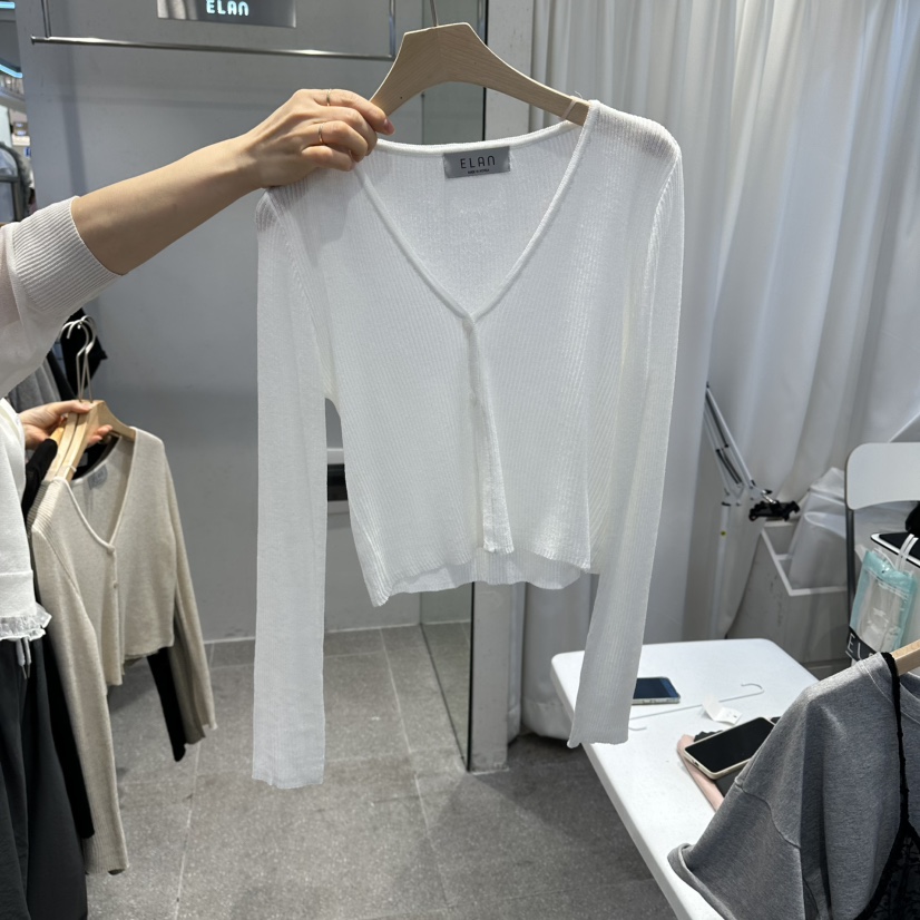 空韓國直郵女裝新品時尚熱賣26春夏人氣針織衫亞麻開衫羅紋空針織衫圖色1