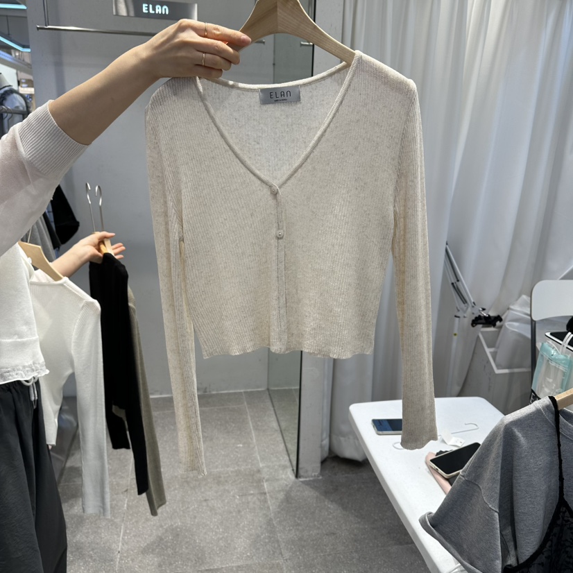 空韓國直郵女裝新品時尚熱賣26春夏人氣針織衫亞麻開衫羅紋空針織衫圖色2