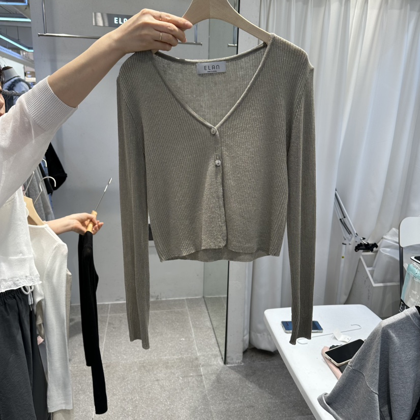 空韓國直郵女裝新品時尚熱賣26春夏人氣針織衫亞麻開衫羅紋空針織衫圖色3