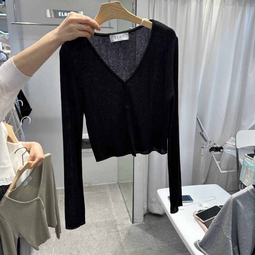 空韓國直郵女裝新品時尚熱賣26春夏人氣針織衫亞麻開衫羅紋空針織衫圖色4