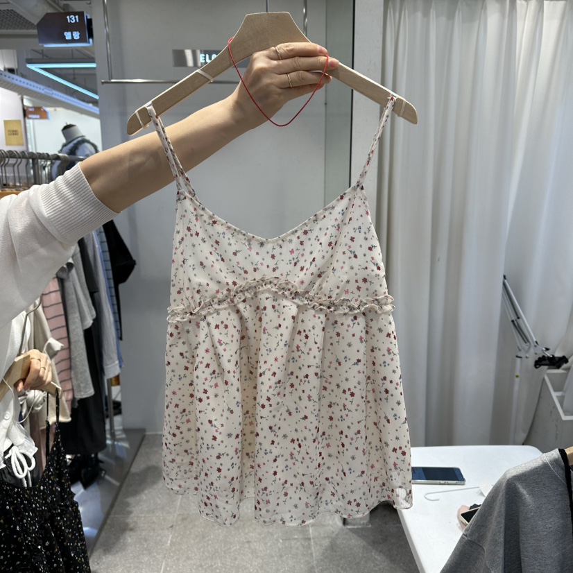 空韓國東大門代購女裝新款職業休閑時尚26春夏吊帶背心花朵空吊帶/背心圖色1