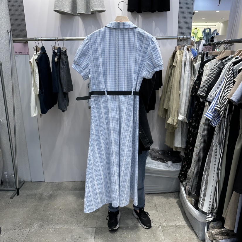 BLOOM韓國代購女士新品26春夏時尚職業推薦連衣裙含腰帶格子BLOOM-Q連衣裙