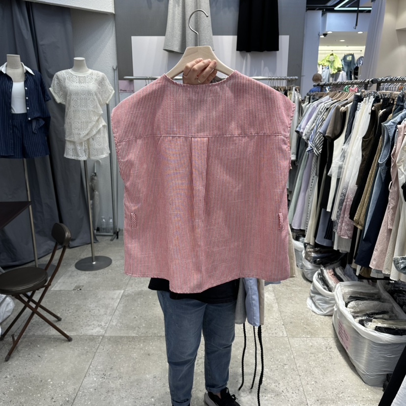 BLOOM韓國東大門直郵女士新品推薦襯衫蕾絲衫含腰帶亞麻條紋BLOOM-Q襯衫/蕾絲衫