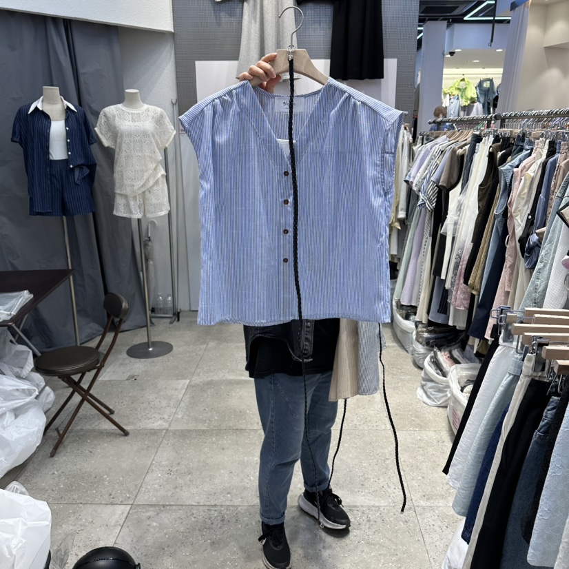 BLOOM韓國東大門直郵女士新品推薦襯衫蕾絲衫含腰帶亞麻條紋BLOOM-Q襯衫/蕾絲衫圖色3