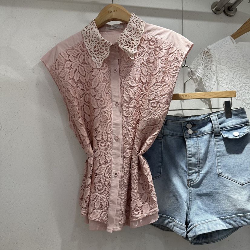 BELITA韓國東大門代購女裝新款職業熱賣推薦襯衫蕾絲衫系帶BELITA襯衫/蕾絲衫圖色1