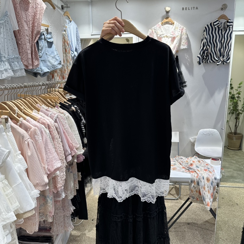 BELITA韓國直郵實拍女裝新款熱賣襯衫蕾絲衫不含項鏈假兩件蕾絲開衩BELITA襯衫/蕾絲衫