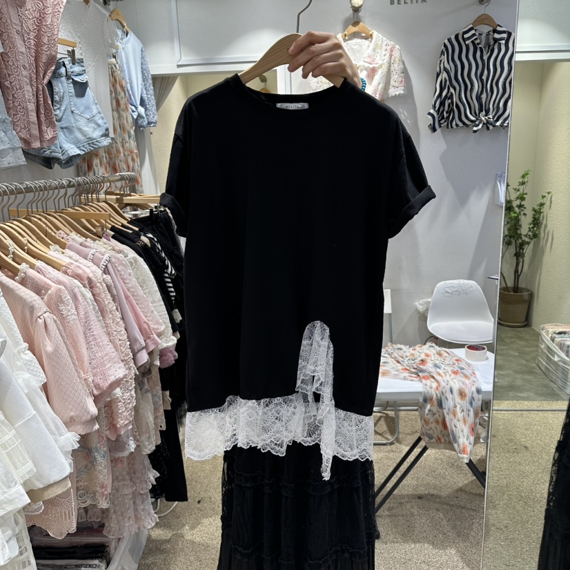 BELITA韓國直郵實拍女裝新款熱賣襯衫蕾絲衫不含項鏈假兩件蕾絲開衩BELITA襯衫/蕾絲衫圖色2
