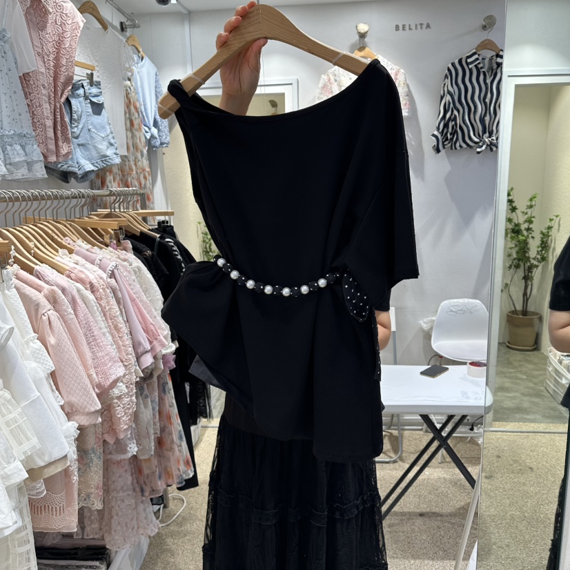 BELITA韓國東大門直郵女裝新款26春夏休閑T恤不對稱含腰帶BELITAT恤