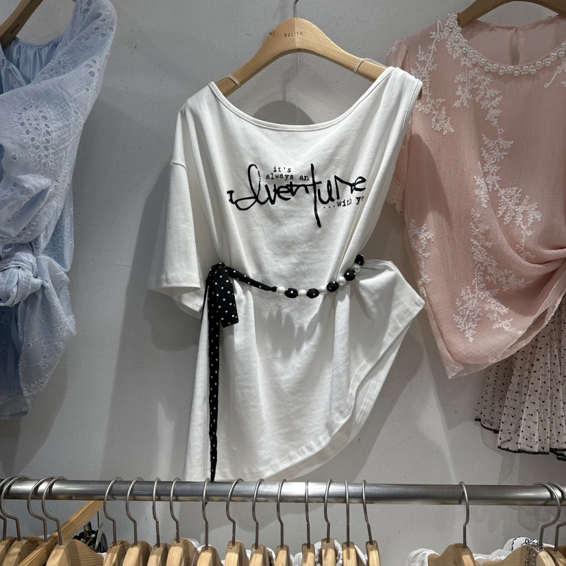 BELITA韓國東大門直郵女裝新款26春夏休閑T恤不對稱含腰帶BELITAT恤圖色1