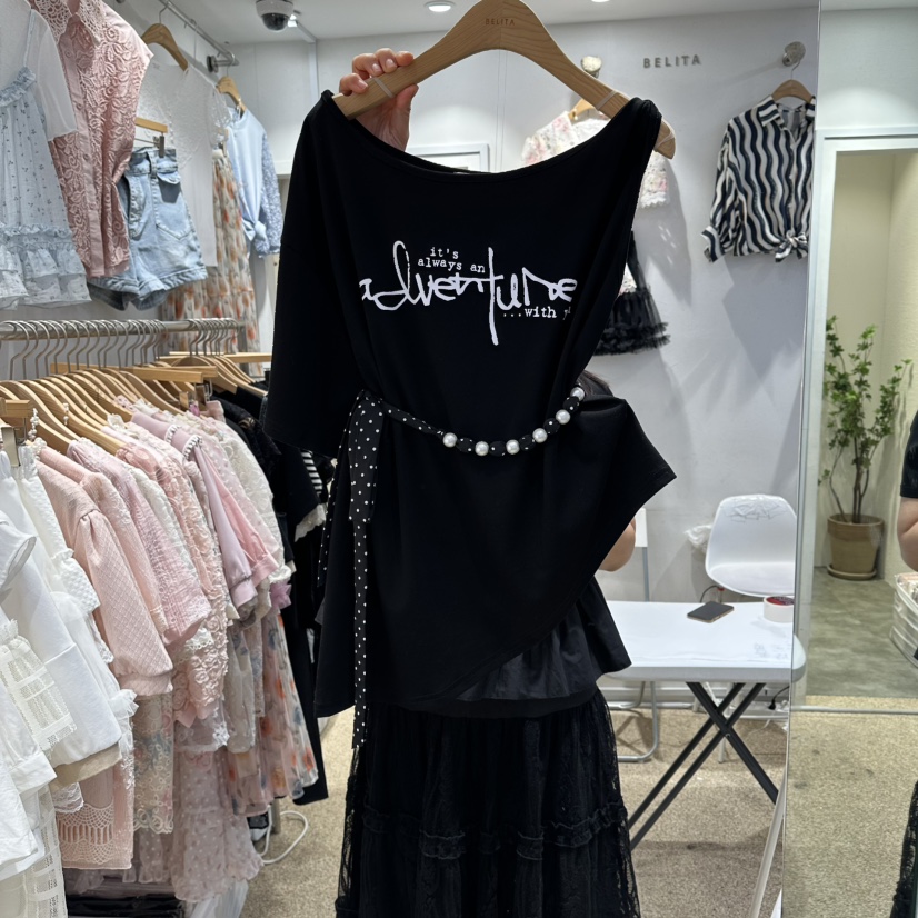 BELITA韓國東大門直郵女裝新款26春夏休閑T恤不對稱含腰帶BELITAT恤圖色2