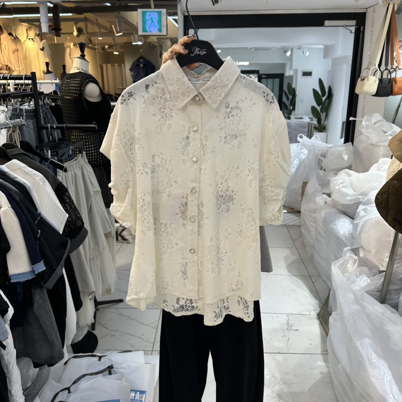 空韓國東大門直郵女士新品熱賣人氣26春夏襯衫蕾絲衫蕾絲BAKHA襯衫/蕾絲衫圖色2