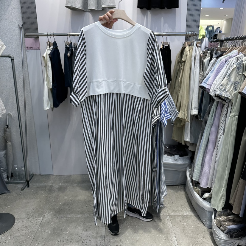 BLOOM韓國代購女裝新品26春夏職業休閑推薦連衣裙撞色條紋BLOOM-Q連衣裙圖色1