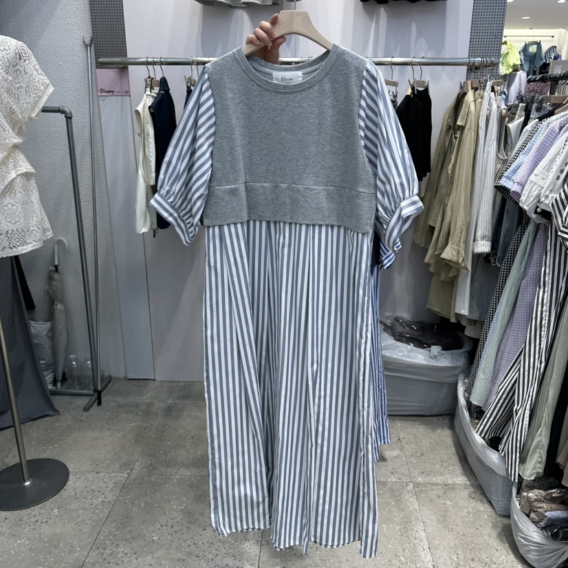 BLOOM韓國代購女裝新品26春夏職業休閑推薦連衣裙撞色條紋BLOOM-Q連衣裙圖色2