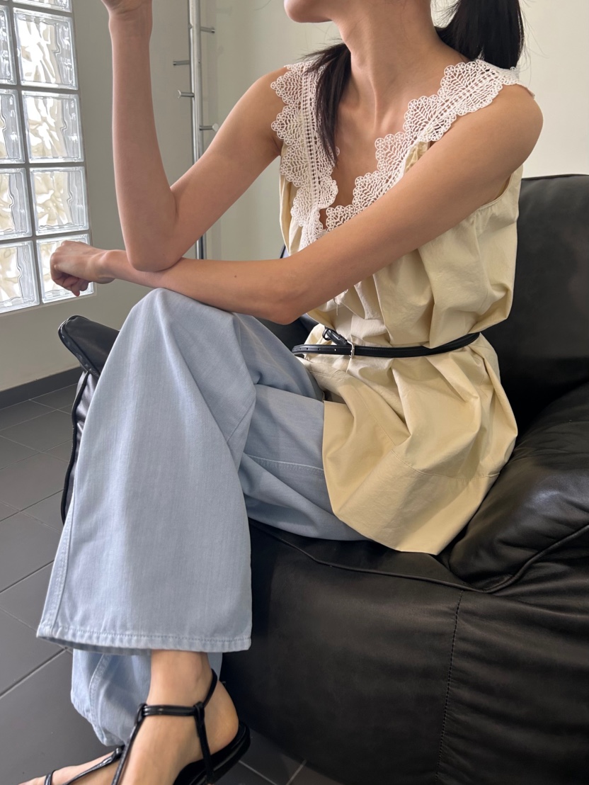 ME MO韓國直郵女裝新款時尚26春夏襯衫蕾絲衫不含腰帶蕾絲ME MO襯衫/蕾絲衫