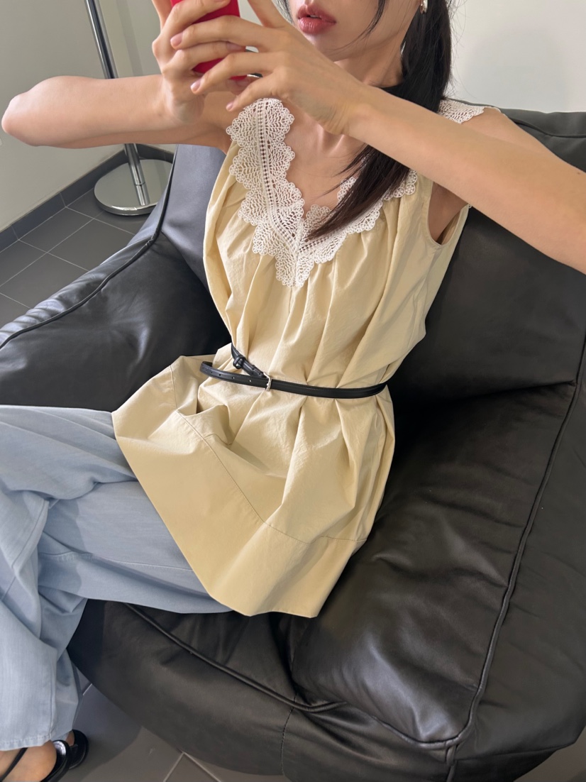 ME MO韓國直郵女裝新款時尚26春夏襯衫蕾絲衫不含腰帶蕾絲ME MO襯衫/蕾絲衫