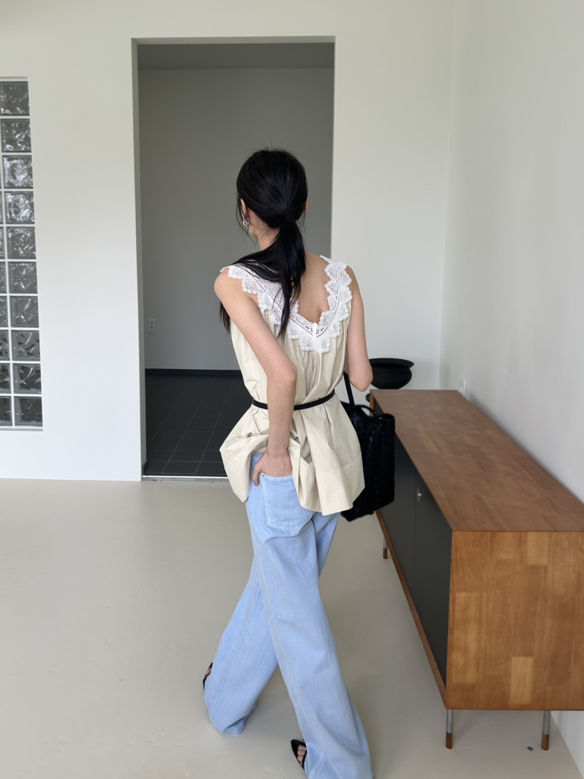 ME MO韓國直郵女裝新款時尚26春夏襯衫蕾絲衫不含腰帶蕾絲ME MO襯衫/蕾絲衫