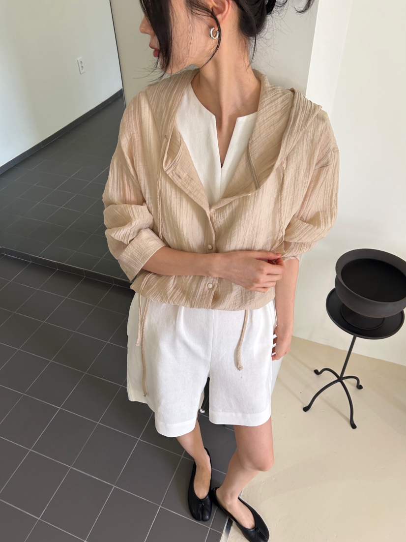 ME MO韓國直郵實拍女士新款休閑襯衫蕾絲衫不含內搭連帽衫透明ME MO襯衫/蕾絲衫