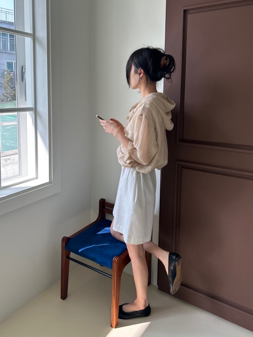 ME MO韓國直郵實拍女士新款休閑襯衫蕾絲衫不含內搭連帽衫透明ME MO襯衫/蕾絲衫