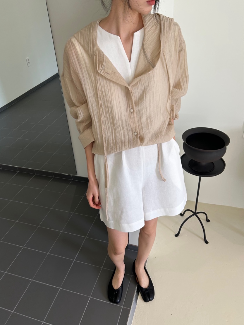 ME MO韓國直郵實拍女士新款休閑襯衫蕾絲衫不含內搭連帽衫透明ME MO襯衫/蕾絲衫