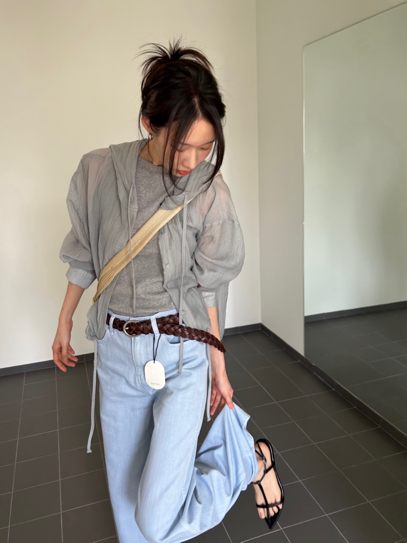 ME MO韓國直郵實拍女士新款休閑襯衫蕾絲衫不含內搭連帽衫透明ME MO襯衫/蕾絲衫