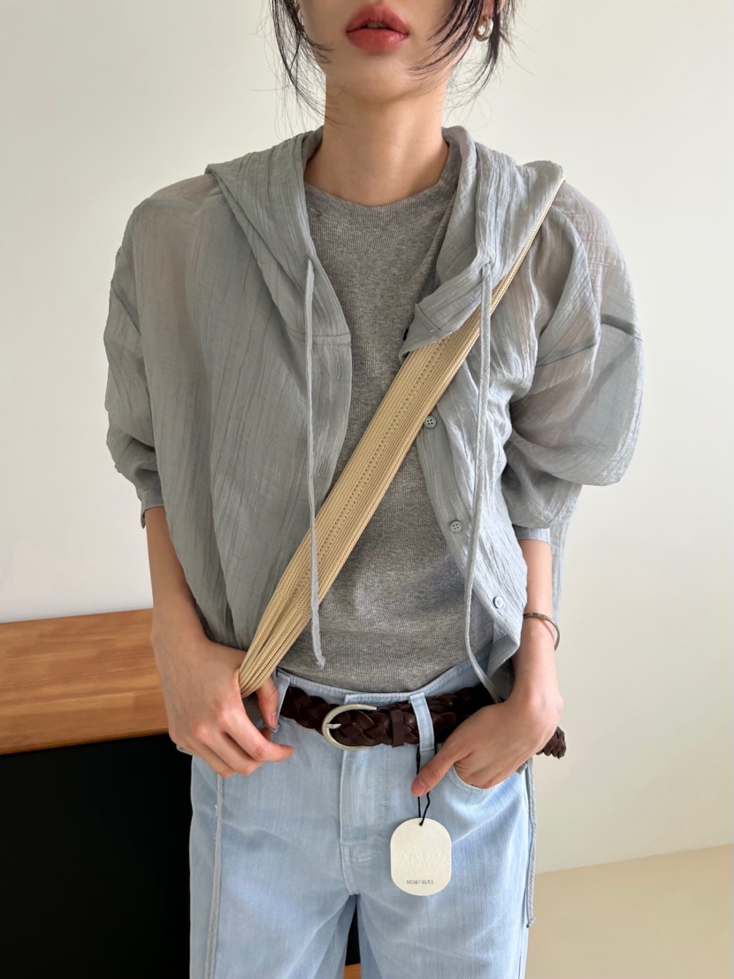 ME MO韓國直郵實拍女士新款休閑襯衫蕾絲衫不含內搭連帽衫透明ME MO襯衫/蕾絲衫