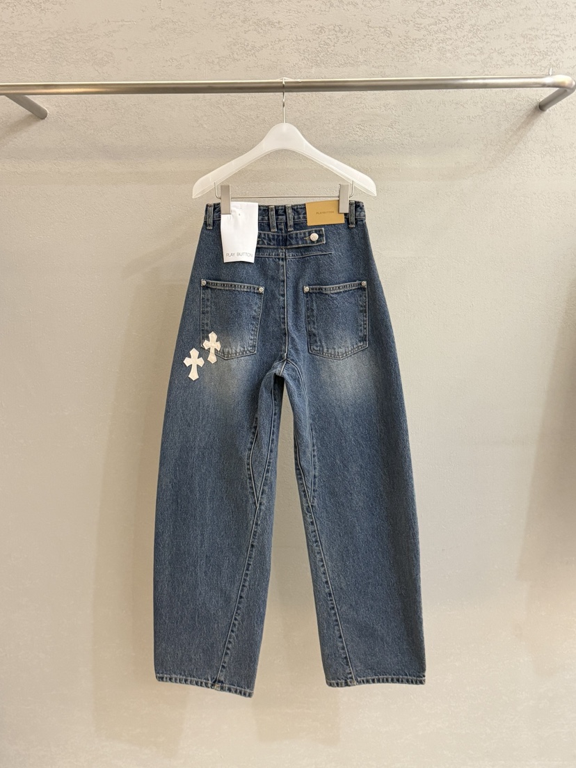 PLAYBUTTON-P韓國直郵女裝新款26春夏職業休閑時尚牛仔褲PLAYBUTTON牛仔褲