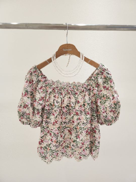 FEMME韓國直郵實拍女士新品休閑26春夏推薦襯衫蕾絲衫花朵FEMME襯衫/蕾絲衫圖色1